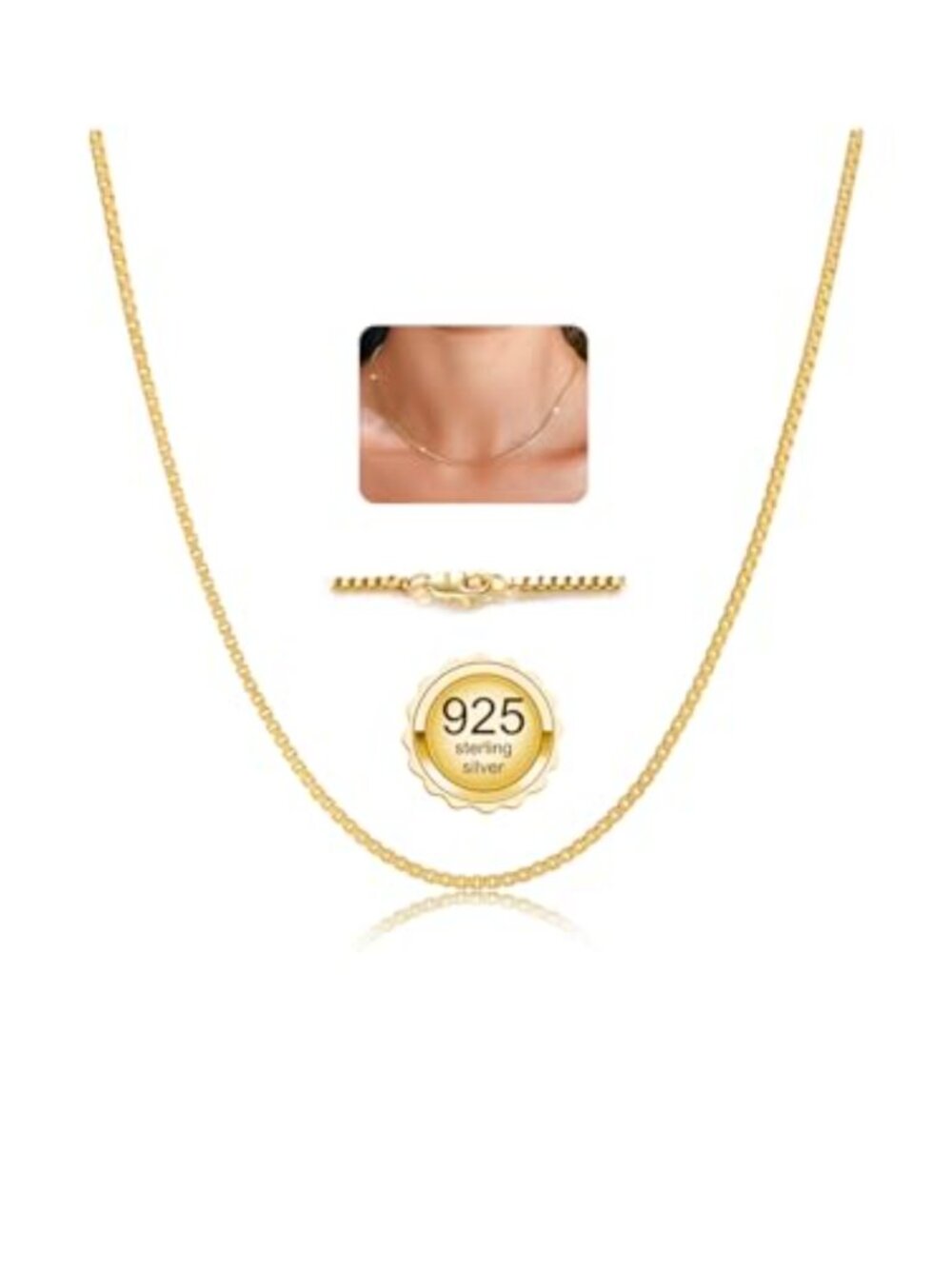 14k Gold Plated 925 Sterling Silver Box Chain Necklace Women 2mm